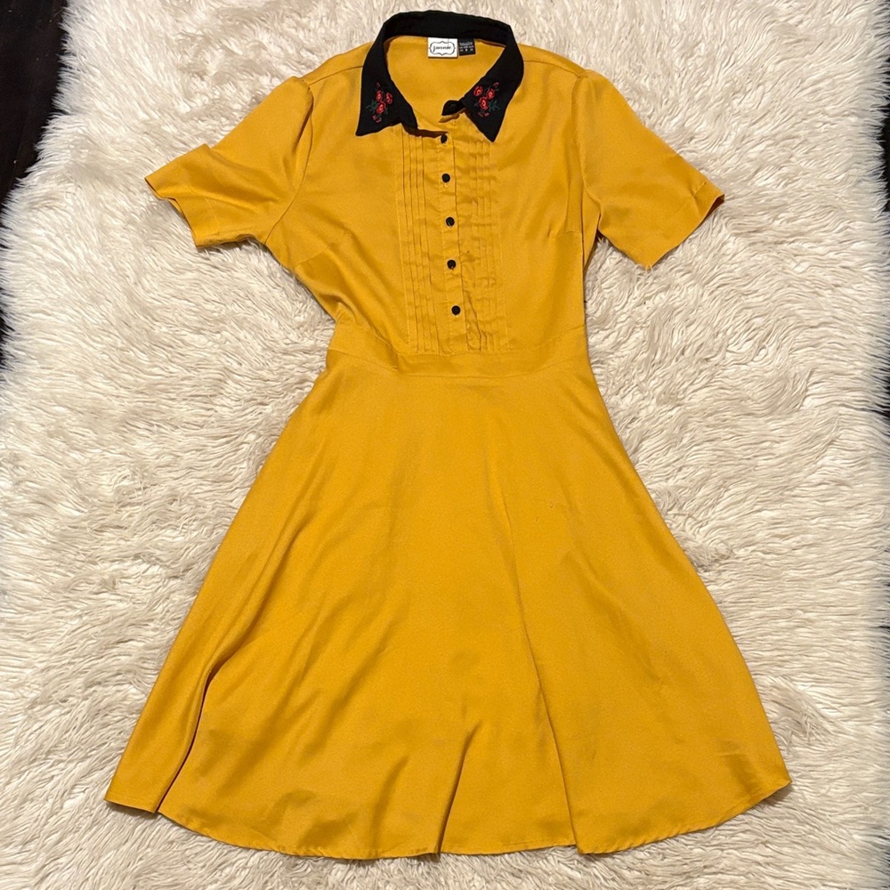 Yellow Collared Dress with Embroidered Detail